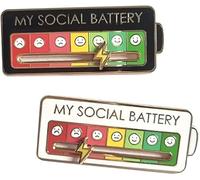 My Social Battery Enamel Pin, Funny Mood Expression Badge with 7 Emoji Levels Brooch for Introverts Black and White Design