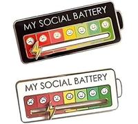 My Social Battery Enamel Pin Funny Mood Expression Badge with 7 Emoji Levels Brooch for Introverts Gift (Black+White)