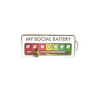 MY SOCIAL BATTERY Enamel Pin Funny Social Battery Indicator Lapel Pin Mood Conversion Brooch Men Women Gift (White)