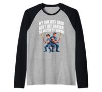 My Son Hits Hard But I Hit Harder So Watch Yo Mouth - Raglan Baseball Tee