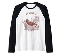 My Soulmate is A Library Cat Reading Book Lover Raglan Baseball Tee