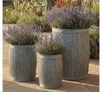 My Square Mile Antique Design Galvanised Round Dolly Planter, Large 50cm | Metal Plant Pot, Garden Ribbed, Classic Vintage, 3 Size Options