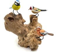 My Square Mile Bird Statue Ornament Wooden Hand Carved Bird Tree Stump British Birds Indoor/outdoor Garden Ornament (3 Birds)