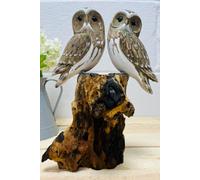 My Square Mile Bird Statue Ornament Wooden Hand Carved Bird Tree Stump British Birds Indoor/outdoor Garden Ornament (Double White Owl)