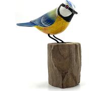 My Square Mile Bird Statue Ornament Wooden Hand Carved Bird Tree Stump British Birds Indoor/outdoor Garden Ornament (Blue Tit)