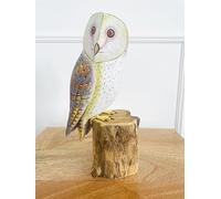 My Square Mile Bird Statue Ornament | Wooden Hand Carved Bird | Tree Stump Painted Great British Birds Indoor/Outdoor Garden Ornament (Barn Owl)