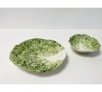 My Square Mile Ceramic Cabbage Leaf Serving Dish Plate Bowl, Green and White, 23cm Large Or 15cm Small, Vegetable Shaped Dinnerware (Small 15cm)
