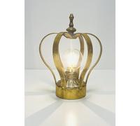 My Square Mile Crown Table Bedside Lamp | Cordless Battery Operated with Bulb Distressed Metal Light Nightstand Gold/Grey/Cream