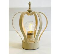 My Square Mile Crown Table Lamp Cordless Battery Operated With Bulb Distressed Metal Light Nightstand Gold/grey/cream (Cream)