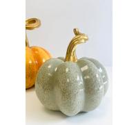 My Square Mile Decorative Ceramic Pumpkins, Indoor/outdoor Autumn Display Set, Halloween Mantle Ornaments (Grey (16Cm))