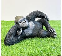 My Square Mile Decorative Gorilla Garden Statue, Handpainted Resin Wildlife Ornament, Indoor Outdoor Jungle Monkey Design (Lying Gorilla 23cm)