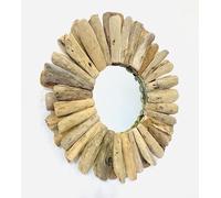 My Square Mile Driftwood Round Mirror | Bathroom Hallway Rustic Wooden Wall Hanging Mirror | With Easy Hang Pre Attached Hooks (40cm)
