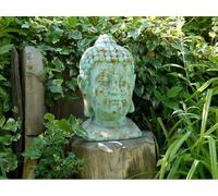 My Square Mile Garden Buddha Ornament Statue Outdoor, Vintage Head Garden Blue Copper Patina, Effect 50 cm Height, 4 kg