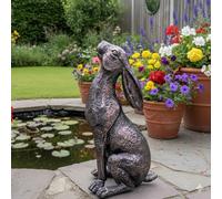 My Square Mile Garden Ornaments Bronze Effect Resin Hares Set, Indoor Outdoor Moongazing and Alert Rabbit Sculptures, W17 x H36 x D16 cm (Moongazing Hare)