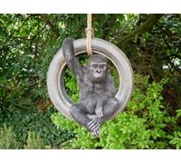 My Square Mile Hanging Monkey Garden Ornament, Decorative Tree Rope Monkey, Indoor Outdoor Safari Decor (Gorilla On Tyre With Rope)