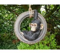 My Square Mile Hanging Monkey Garden Ornament, Decorative Tree Rope Monkey, Indoor Outdoor Safari Decor (Monkey On Tyre With Rope)