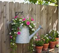 My Square Mile Hanging Planters Vintage Galvanised Metal Wall Mounted Watering Can Planter Pot Hang On Balcony Fence Or Wall
