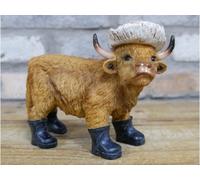 My Square Mile Highland Cow Decorative Figurine With Boots And Straw Hat, 14 Cm Height, Garden Ornament