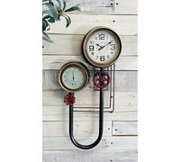 My Square Mile Industrial Steampunk Pipe Metal Gear Wall Clock with Faux Temperature Display (U Bend Pipe Clock)
