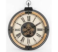 My Square Mile Industrial Steampunk Wall Clock with Real Moving Cogs, Metal, Wood and Glass, Roman Numerals, Large 60x74cm (Large H74cm x Dia 60cm)