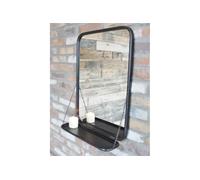 My Square Mile Industrial Vintage Aged Style Wall Mirror (Black/White) with Chain link shelf. Height 70cm. With Preinstalled rear hanging brackets (Black)