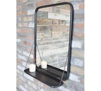 My Square Mile Industrial Vintage Aged Style Wall Mirror With Chain Link Shelf. Height 70Cm. With Preinstalled Rear Hanging Brackets (Black)