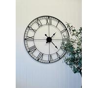 My Square Mile Large Black Clock | Roman Numerals Skeleton Wall Clock Big Giant Open Face Round 88cms