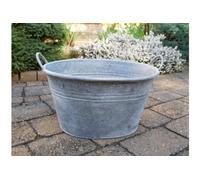 My Square Mile Large Decorative Round Vintage Galvanised Metal Pan Tub Flower Pot Planters