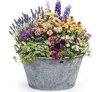 My Square Mile Large Vintage Galvanised Metal Pan Tub - Oval Garden Plant Pot Planter (Small 39cm)