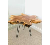 My Square Mile Live Edge Coffee Table, Solid Teak Wood Slice Top With Metal Legs, 42 X 45 Cm, 8 Cm Thick