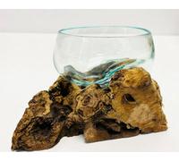 My Square Mile Molten Glass Display Bowl On Wood Root Stand Glass Rustic Ornament Sculpture Key Sweet Display Dish (Small)