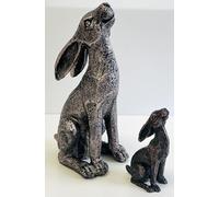 My Square Mile Moon Gazing Hare Garden Ornament, Bronze Effect Resin, 23cm and 10cm, Indoor Outdoor Decor (Hare 23cm)
