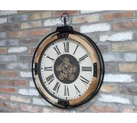 My Square Mile Numeral Vintage Cog Wall Clock, 74cm Height | Moving Mechanical Cogs | Industrial Wood & Metal Frame | Glass Face Clock