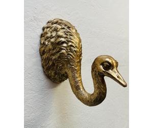 My Square Mile Ostrich Wall Decoration, Gold Resin, Large Vintage Hanging Bird Bust Sculpture Art