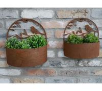 My Square Mile Rustic Metal Wall Planters With Bird Design, Set Of 2, 28-32 Cm Height