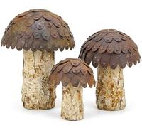 My Square Mile Set of 3 Large Rusty Metal Mushroom Ornaments