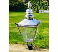 My Square Mile Victorian Garden Post Lamp, 90cm Vintage Lantern, Copper/Stainless Steel/Black, Metal with Glass and Mount Fixings Included (Stainless Steel)