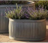 My Square Mile Vintage Galvanised Metal Oval Dolly Planter, Zinc Finish Garden Trough, Available in 3 Sizes, Outdoor Flower Pot (Small 38cms)