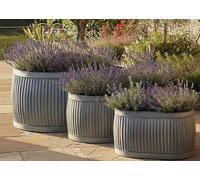 My Square Mile Vintage Galvanised Metal Oval Dolly Planter, Zinc Finish Garden Trough, Available in 3 Sizes, Outdoor Flower Pot (Large 64cm)