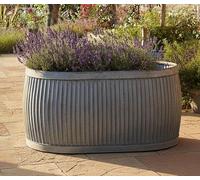 My Square Mile Vintage Galvanised Metal Oval Dolly Planter, Zinc Finish Garden Trough, Available in 3 Sizes, Outdoor Flower Pot (Medium 51cm)
