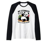 My Stomach is Flat The l is just Silent Panda Fat Humor Joke Raglan Baseball Tee