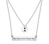 My Story Isn't Over Yet Necklace Semicolon Bar Necklace Set Mental Health Suicide Prevention Awareness Depression Awareness Jewelry Inspirational Suicide Survivor Gift (my story set necklace)