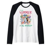 My Summer is All Booked Beach Reading Vacation Book Club Raglan Baseball Tee