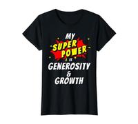 My Superpower is Generosity & Growth Comic Style Value Graphic T-Shirt, Women, Black, XS