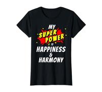 My Superpower is Happiness & Harmony Comic Style Value Graphic T-Shirt, Women, Black, M