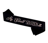My Sweet Sixteen Sash,Black Sash with Rose Gold Foil Happy 16th Birthday Sash for GILR,Sweet 16 Birthday Satin Sash Birthday Gift