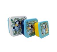 My sweety pop Bluey Set of 3 Snack Boxes - Stackable Lunch Box 4.5" - Kids - Nursery, Kindergarten, School, Holiday - Yellow/Blue/White