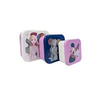 My sweety pop Set of 3 Frozen Snack Boxes - Stackable Lunch Box 11.5 cm - Kids - Nursery, Kindergarten, School, Holiday - Purple/White