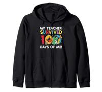 My Teacher Survived 100 Days Me Trex 100th Day School Boys Zip Hoodie