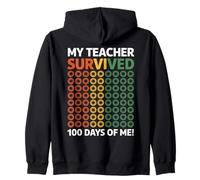 My Teacher Survived 100th Day Retro Elementary School Zip Hoodie